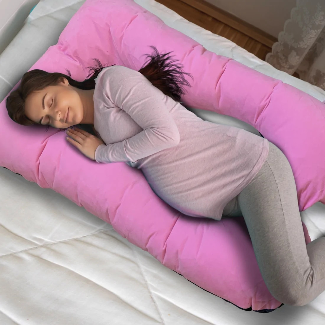Mylo Premium Pregnancy & Maternity Support Pillow (Dual Tone - Pink & Dark Grey)