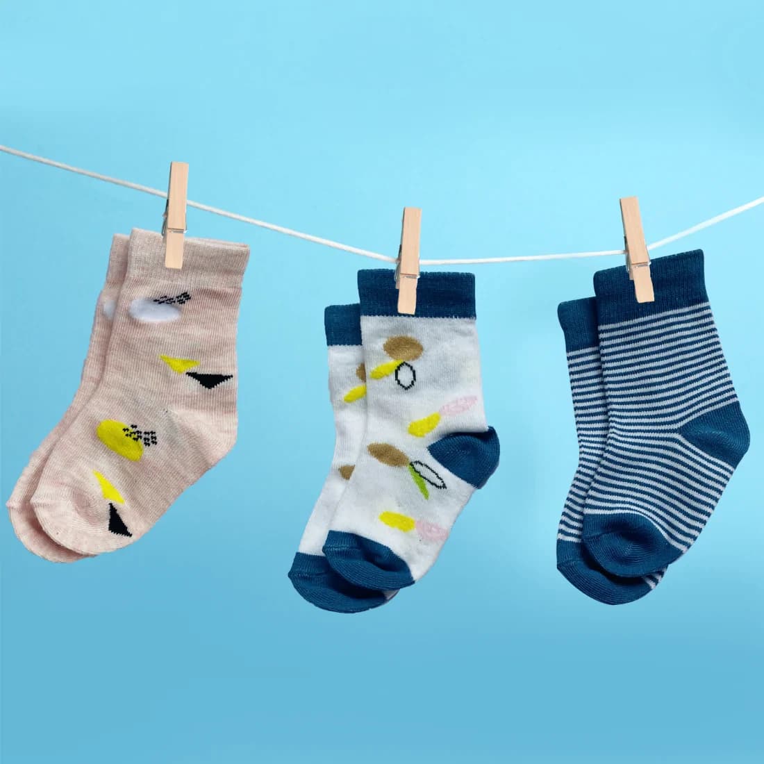Mylo Antibacterial Baby Socks - Elasticated & Ankle Length - (6-12 Months)  Unisex Blue Striped & Floral