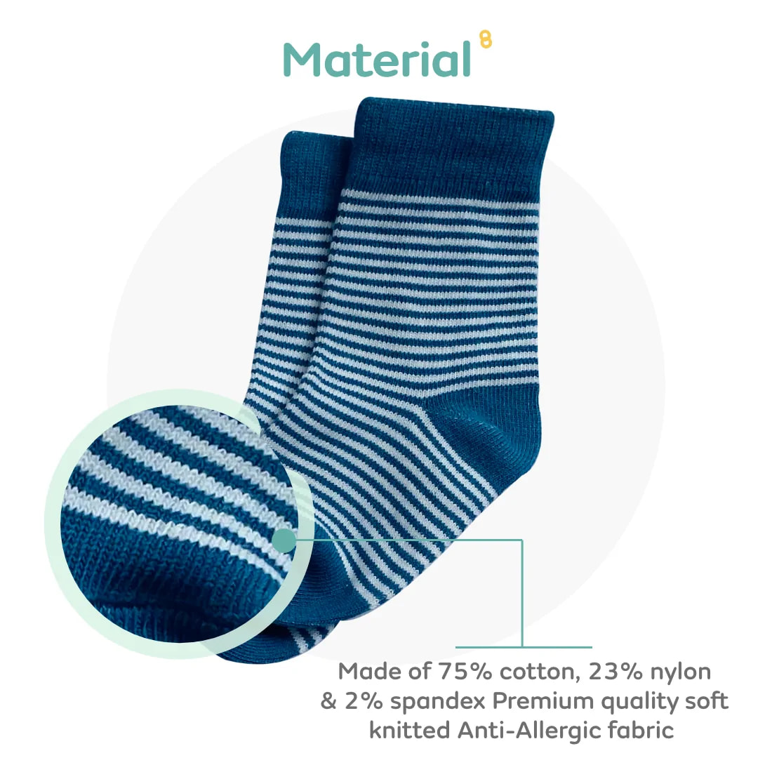 Mylo Antibacterial Baby Socks - Elasticated & Ankle Length - (6-12 Months)  Unisex Blue Striped & Floral