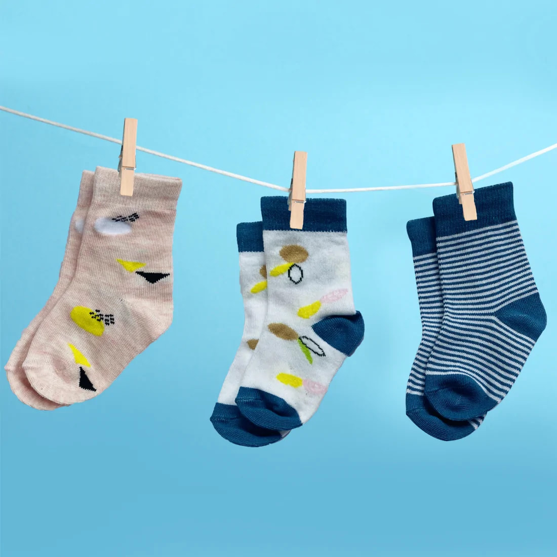 Antibacterial Baby Socks - Elasticated & Ankle Length - (12-24 Months) Unisex Blue Striped & Floral