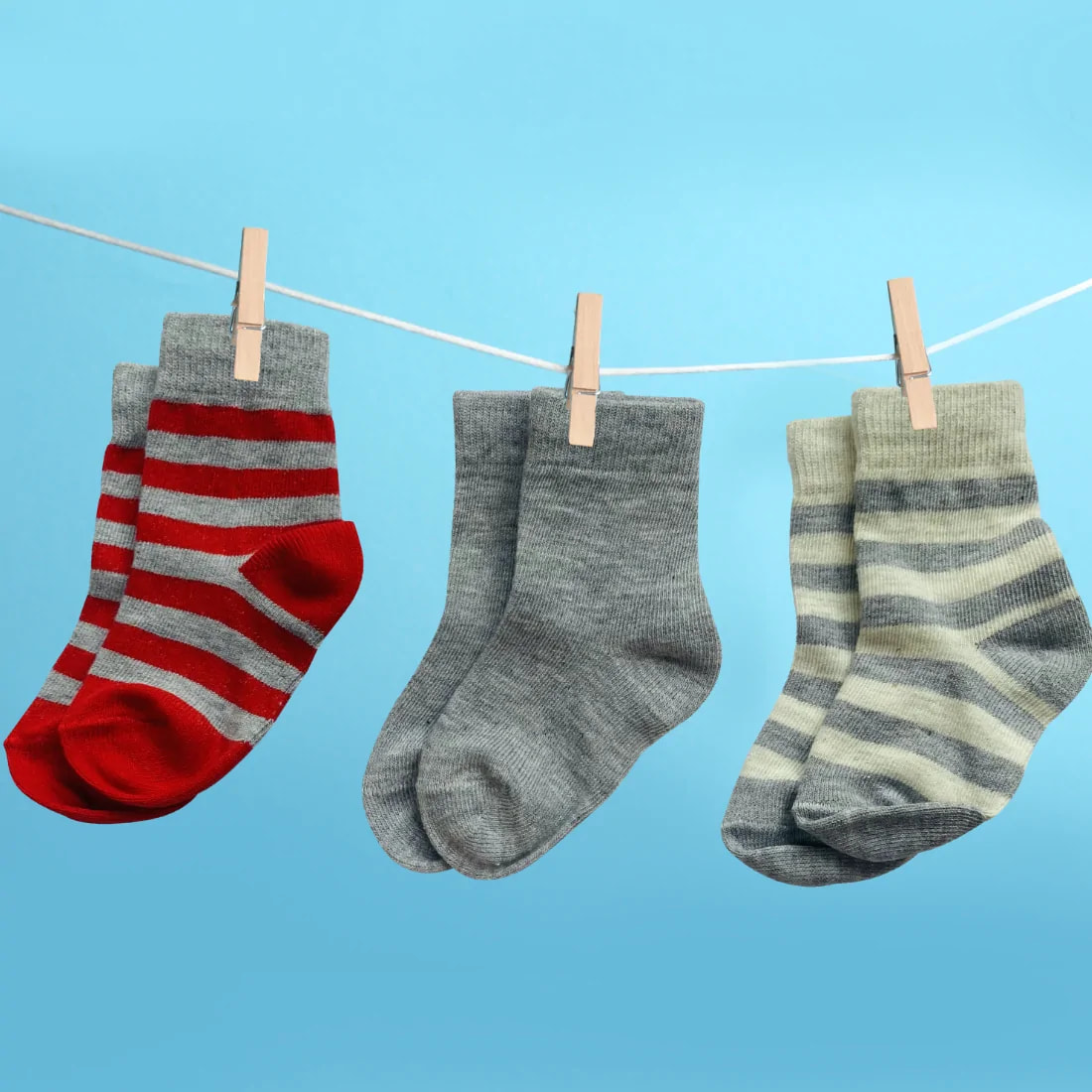 Antibacterial Baby Socks - Elasticated & Ankle Length - (6-12 Months) Unisex Grey Striped & Solid