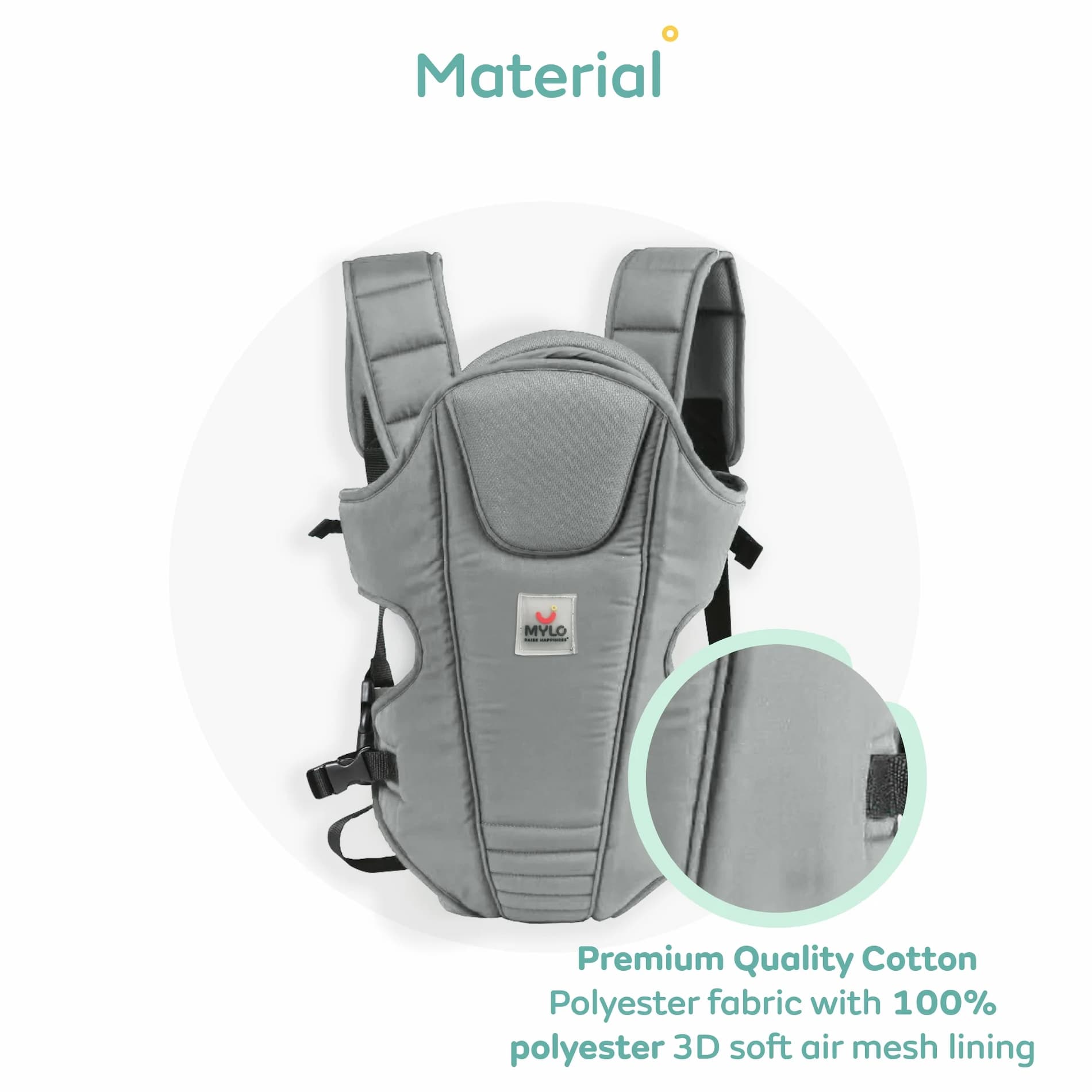Baby Carrier with Head Support & Adjustable Buckle Straps (6 - 15 Months) - Grey