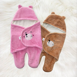 Mylo Ultra-soft Cute Baby Swaddling Wrapper, Sleeping Bag cum All season Ac Blanket (0-6 Months) - Light Pink + Light Brown