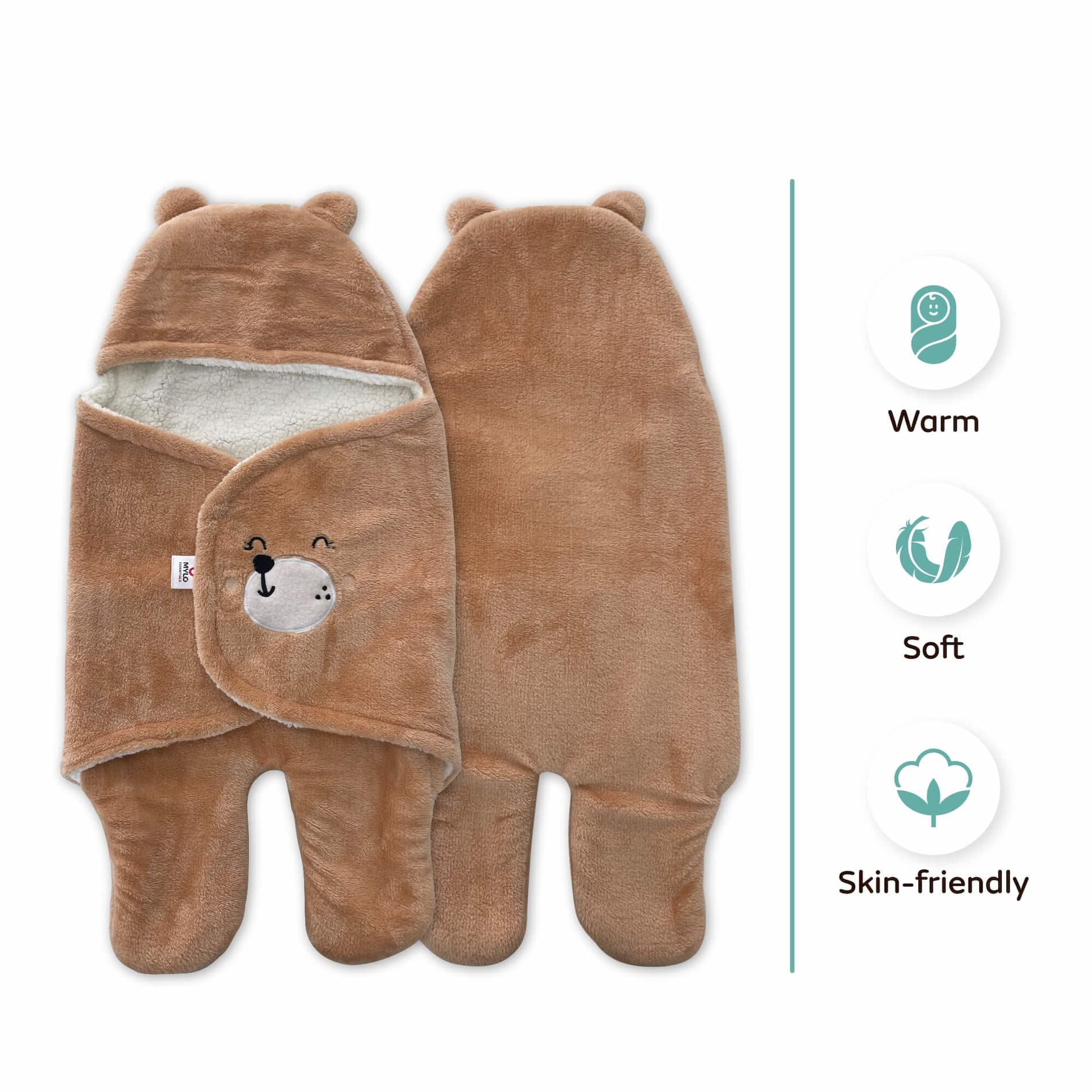 Mylo Ultra-soft Cute Baby Swaddling Wrapper, Sleeping Bag cum All season Ac Blanket (0-6 Months)- Light Brown