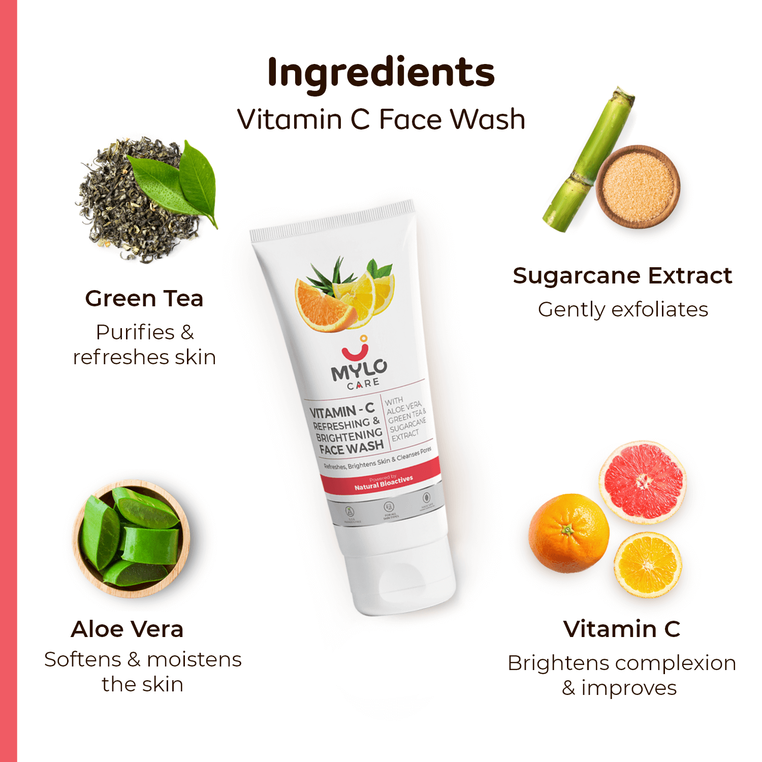 Mylo Daily Skin Care Routine Vitamin C Gift Set - Face Wash (100 ml), Skin Toner (200 ml) & Moisturizer (100 gm)