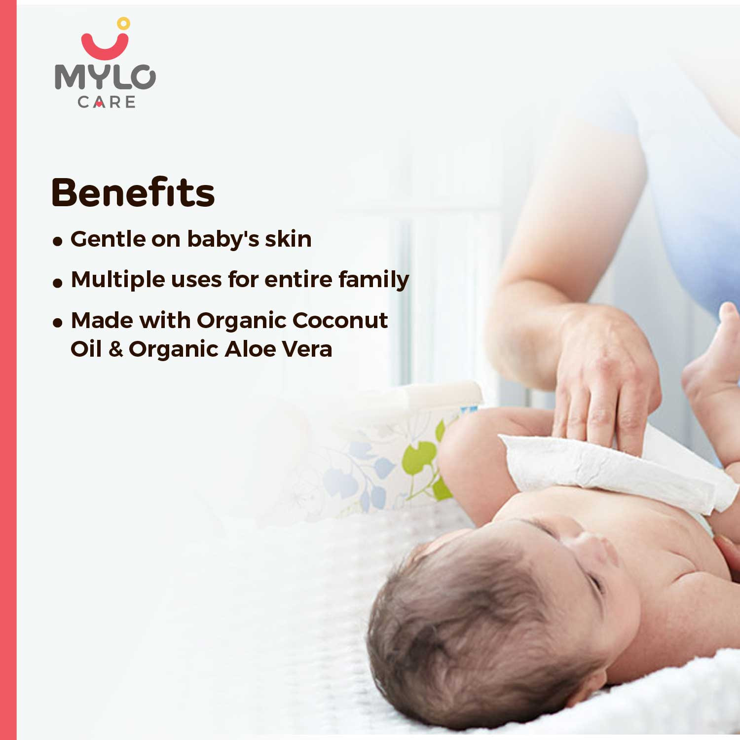Mylo Gentle Baby Wipes with Organic Coconut Oil & Neem Without Lid (80 wipes x 2 packs)