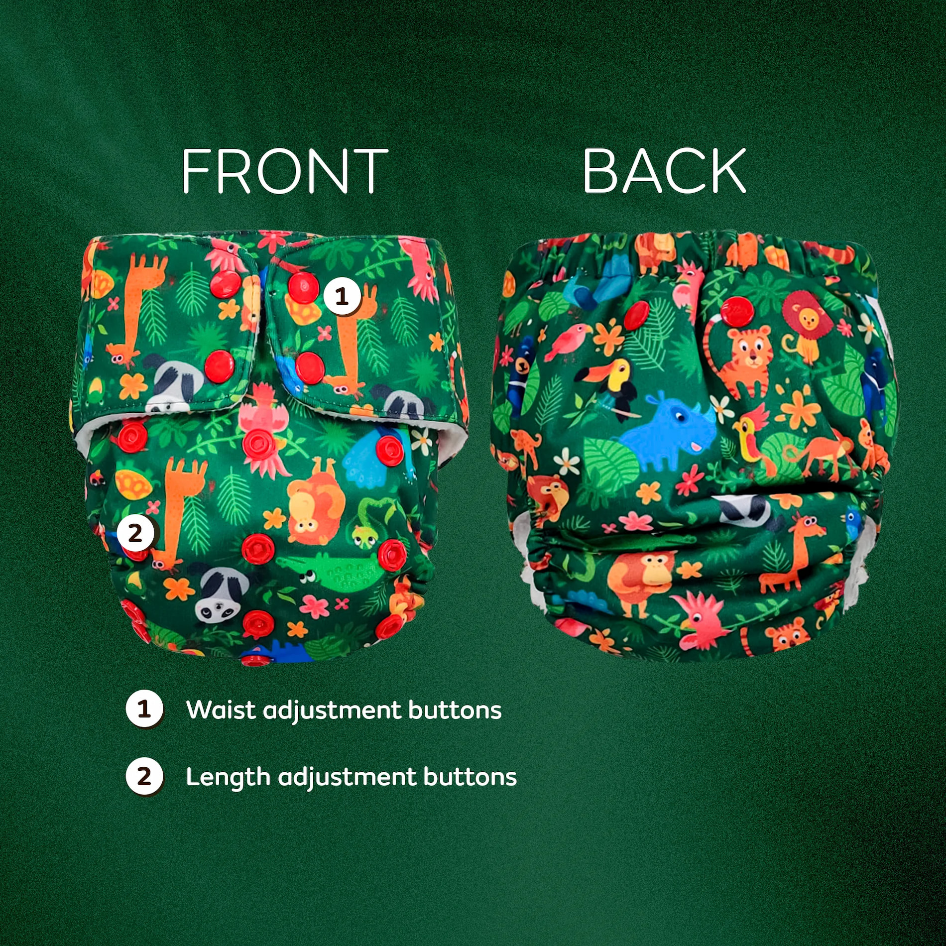 Adjustable Washable & Reusable Cloth Diaper With Dry Feel, Absorbent Insert Pad (3M-3Y) - Floral Spring & Jungle - Pack of 2