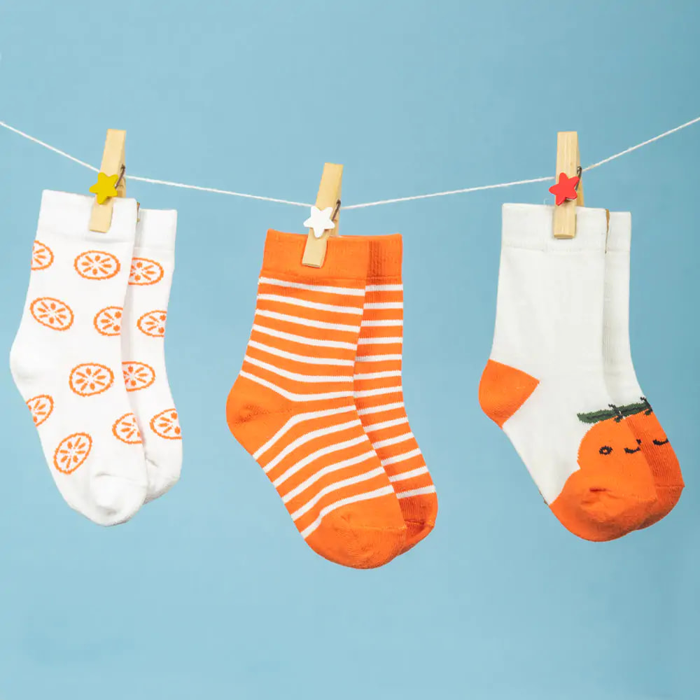 Antibacterial Baby Socks - Elasticated & Ankle Length - (0-6 Months) Unisex Slice of Oragne