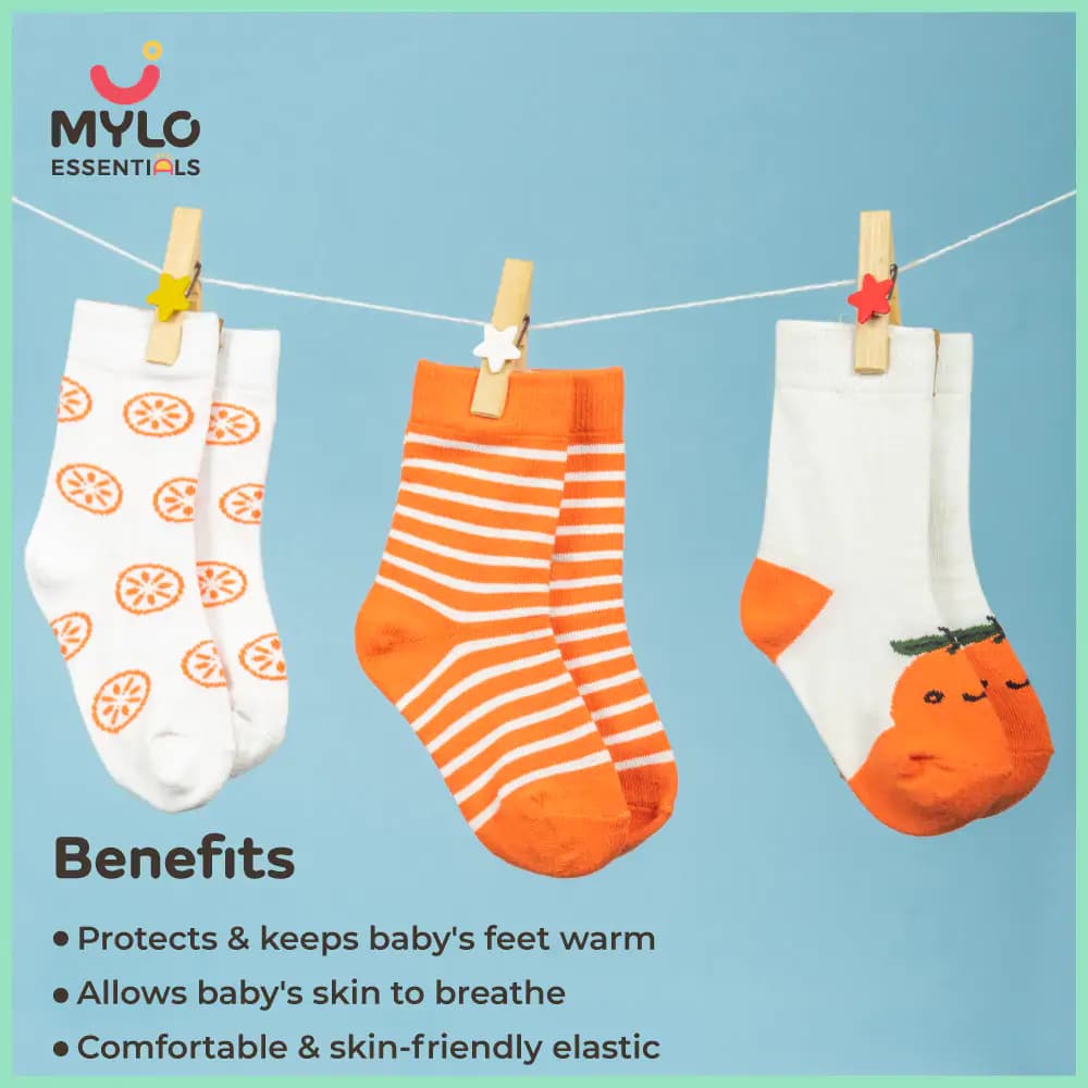 Mylo Antibacterial Baby Socks - Elasticated & Ankle Length - (12-24 Months) Unisex Slice of Orange