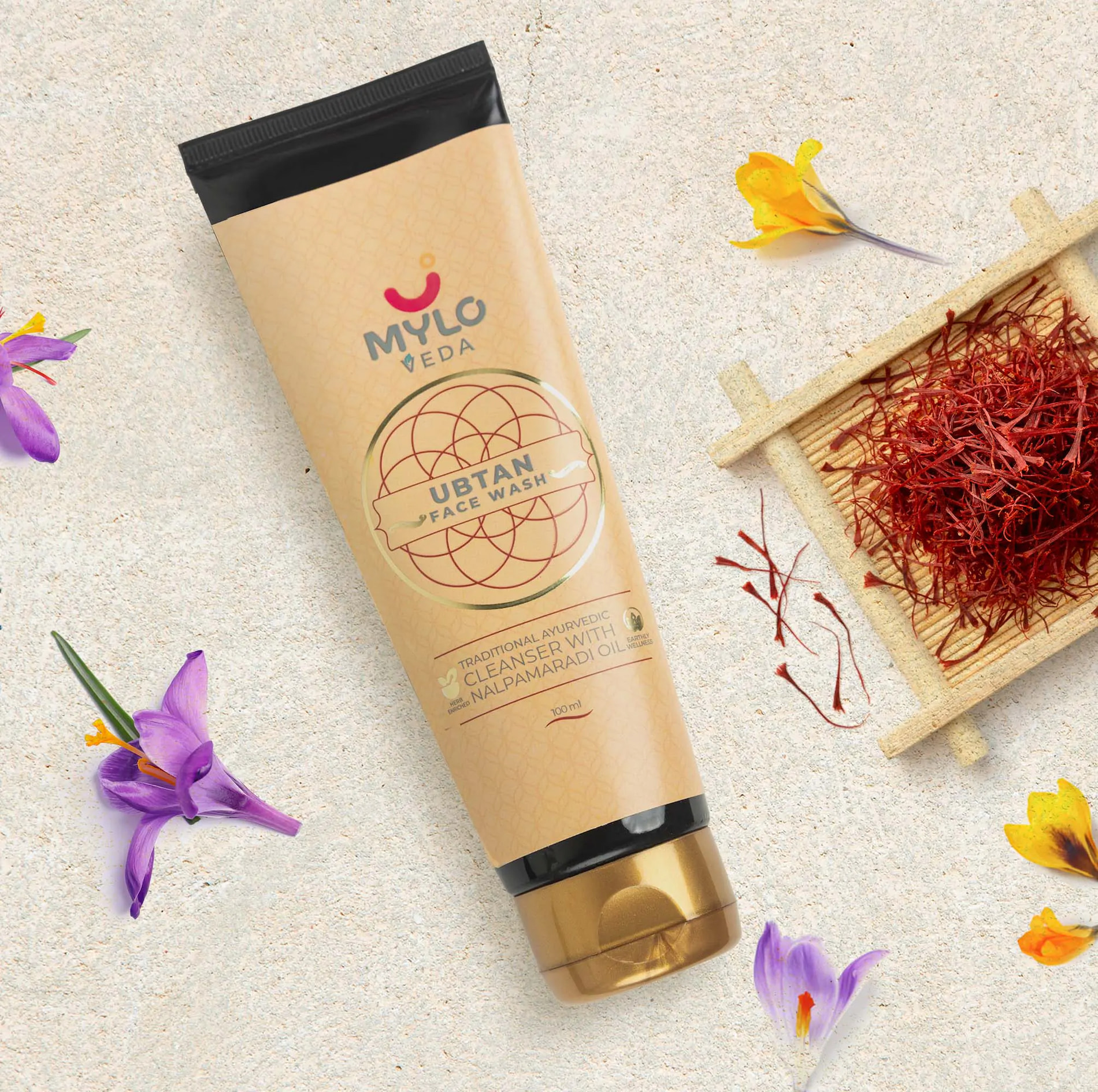 Mylo Ubtan Face Wash with Saffron, Nalpamaradi Oil & Turmeric for Tan Removal (100 gm)