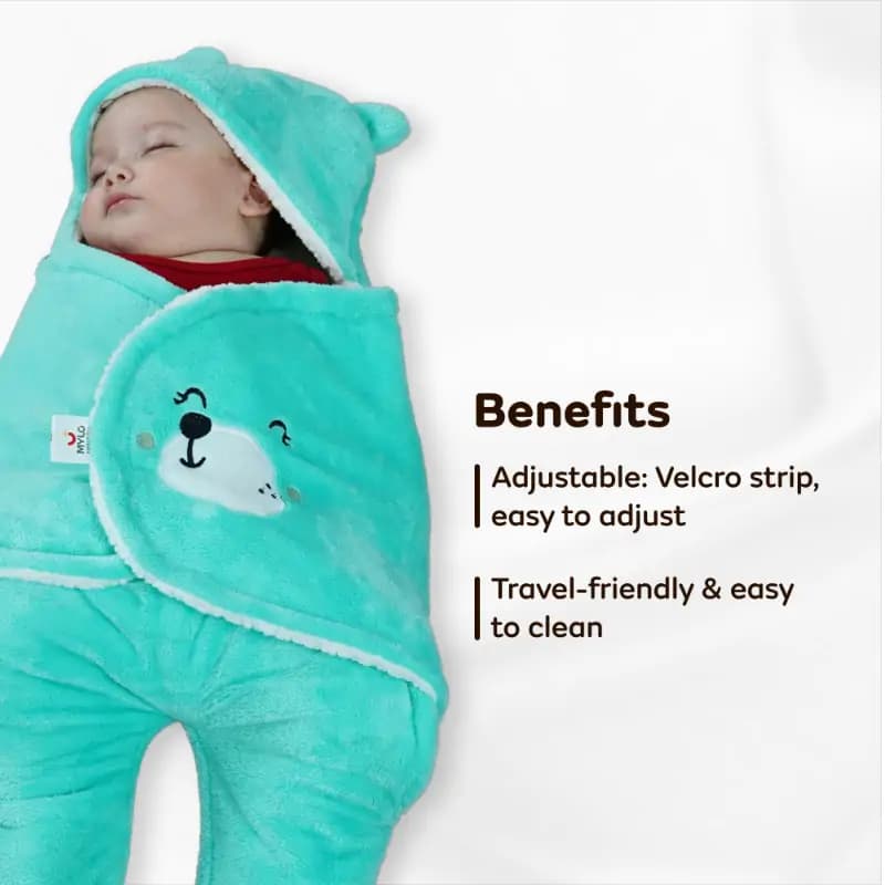Mylo Ultra-soft Cute Baby Swaddling Wrapper, Sleeping Bag cum All season Ac Blanket (0-6 Months) - Light Pink + Mint Green	