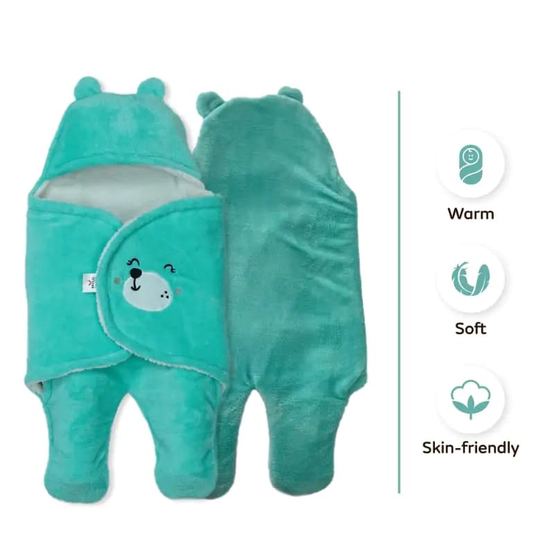 Mylo Ultra-soft Cute Baby Swaddling Wrapper, Sleeping Bag cum All season Ac Blanket (0-6 Months) - Light Pink + Mint Green	