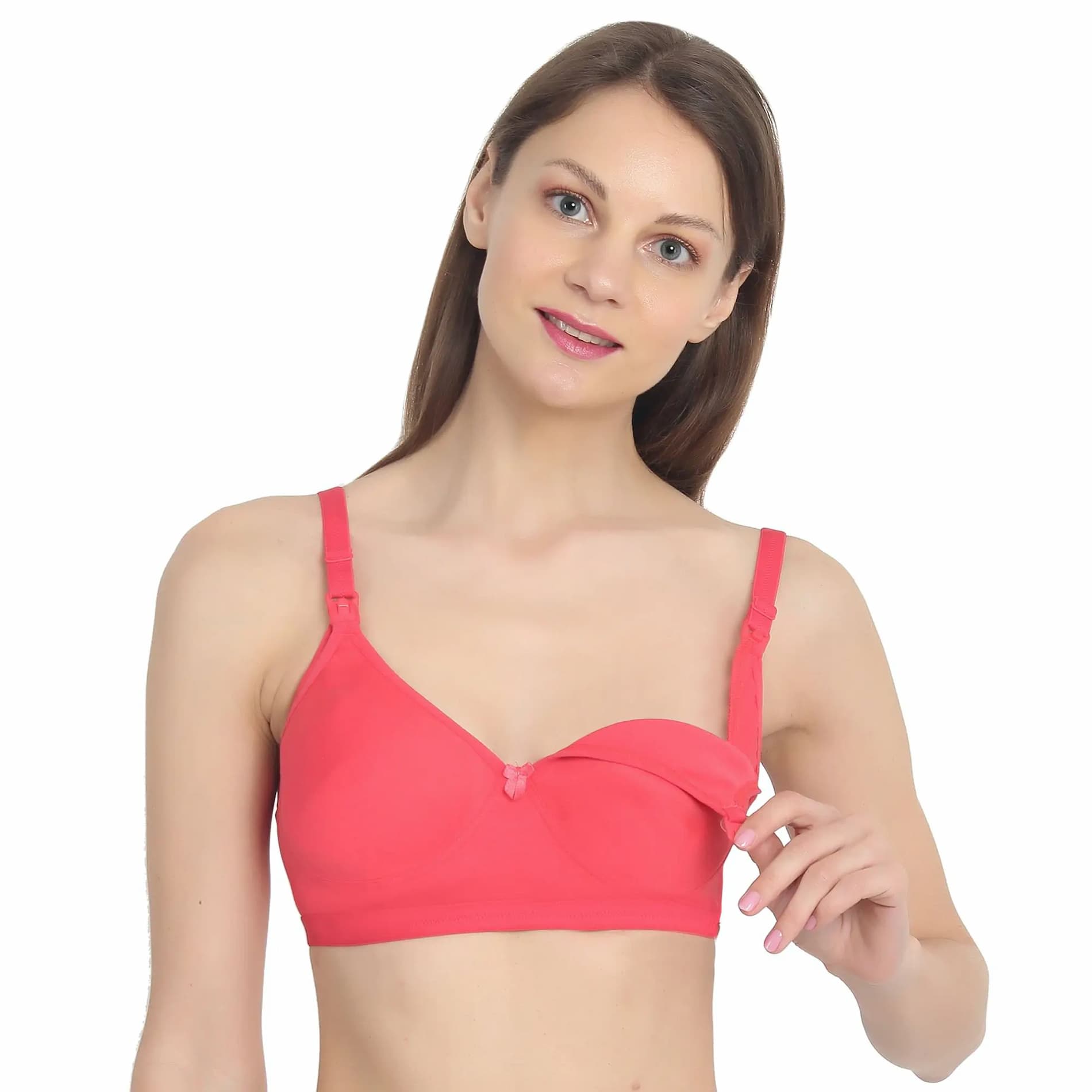 Maternity/Nursing Moulded Spacer Cup Bra Pack of 2 with free bra extender -(Coral, Navy) 38 B   