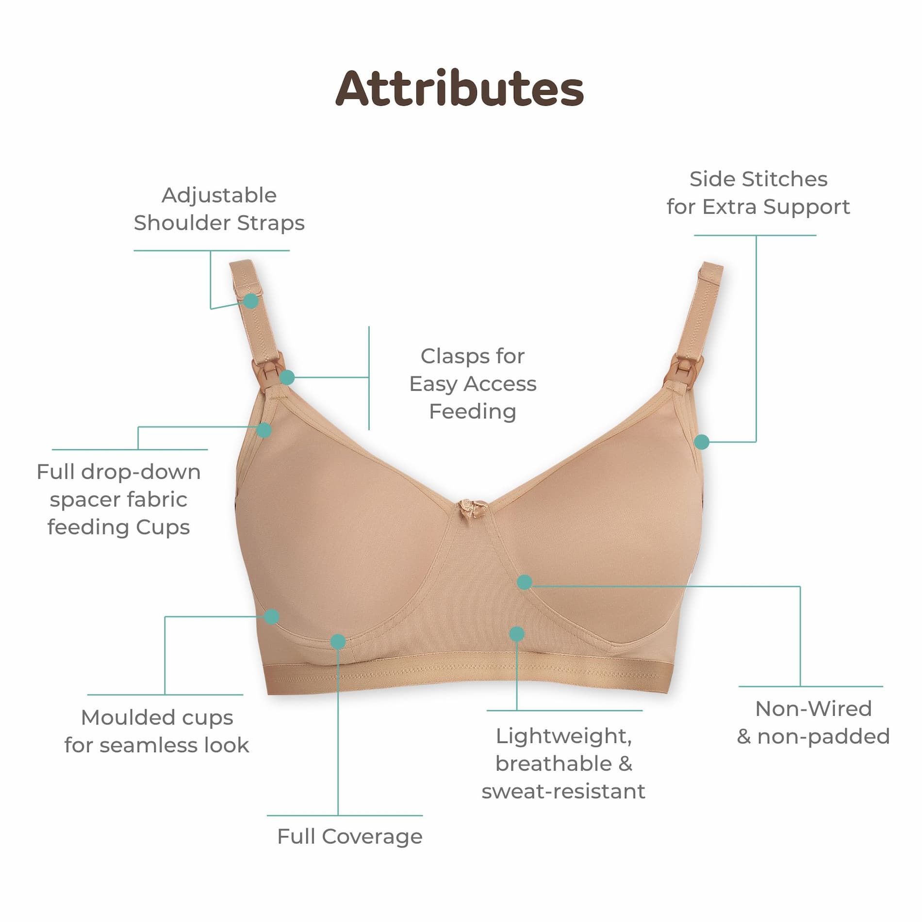 Maternity/Nursing Moulded Spacer Cup Bra with free bra extender -Skin  42 B    