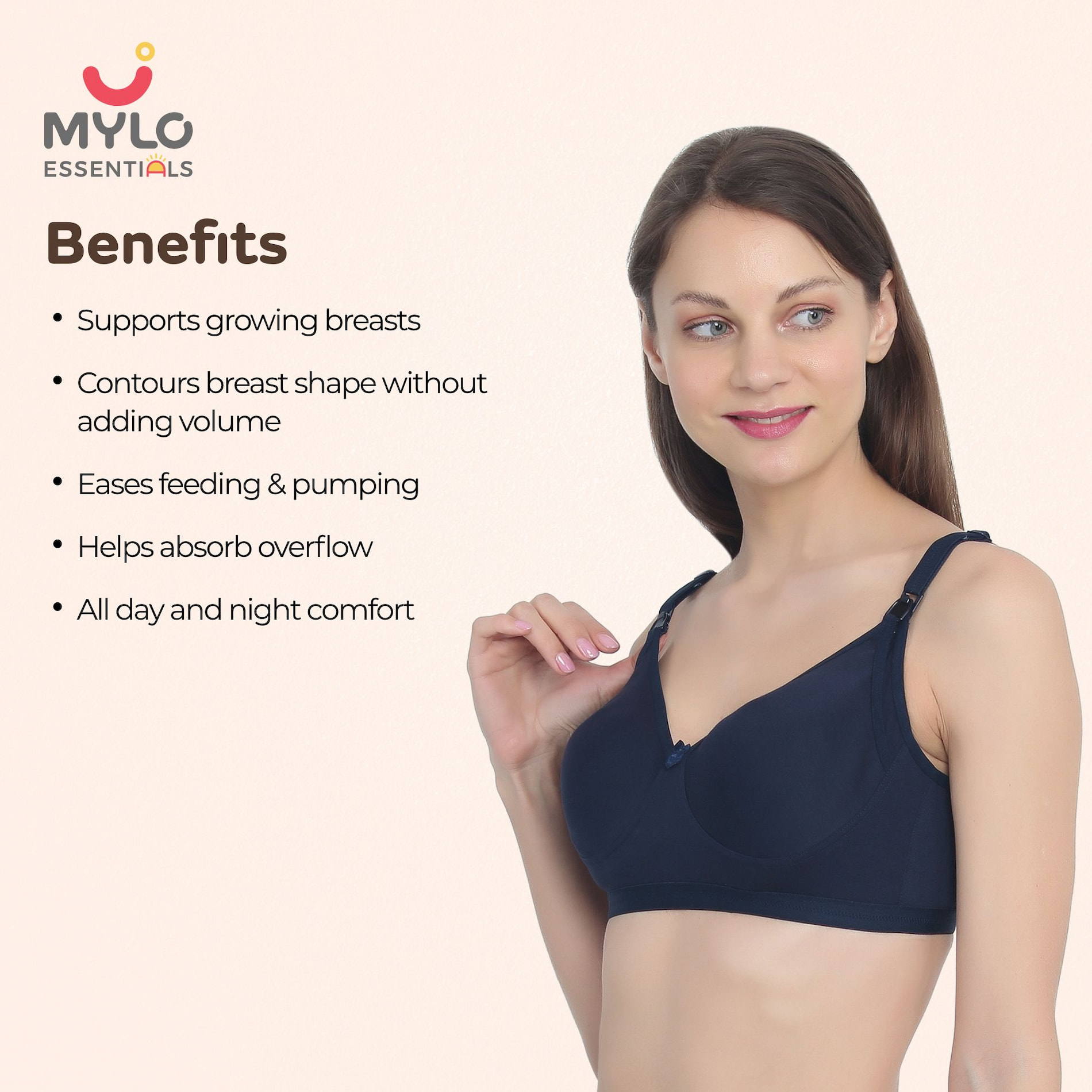 Mylo Maternity/Nursing Moulded Spacer Cup Bra Pack of 2 with free bra extender -(Navy, Skin) 38B
