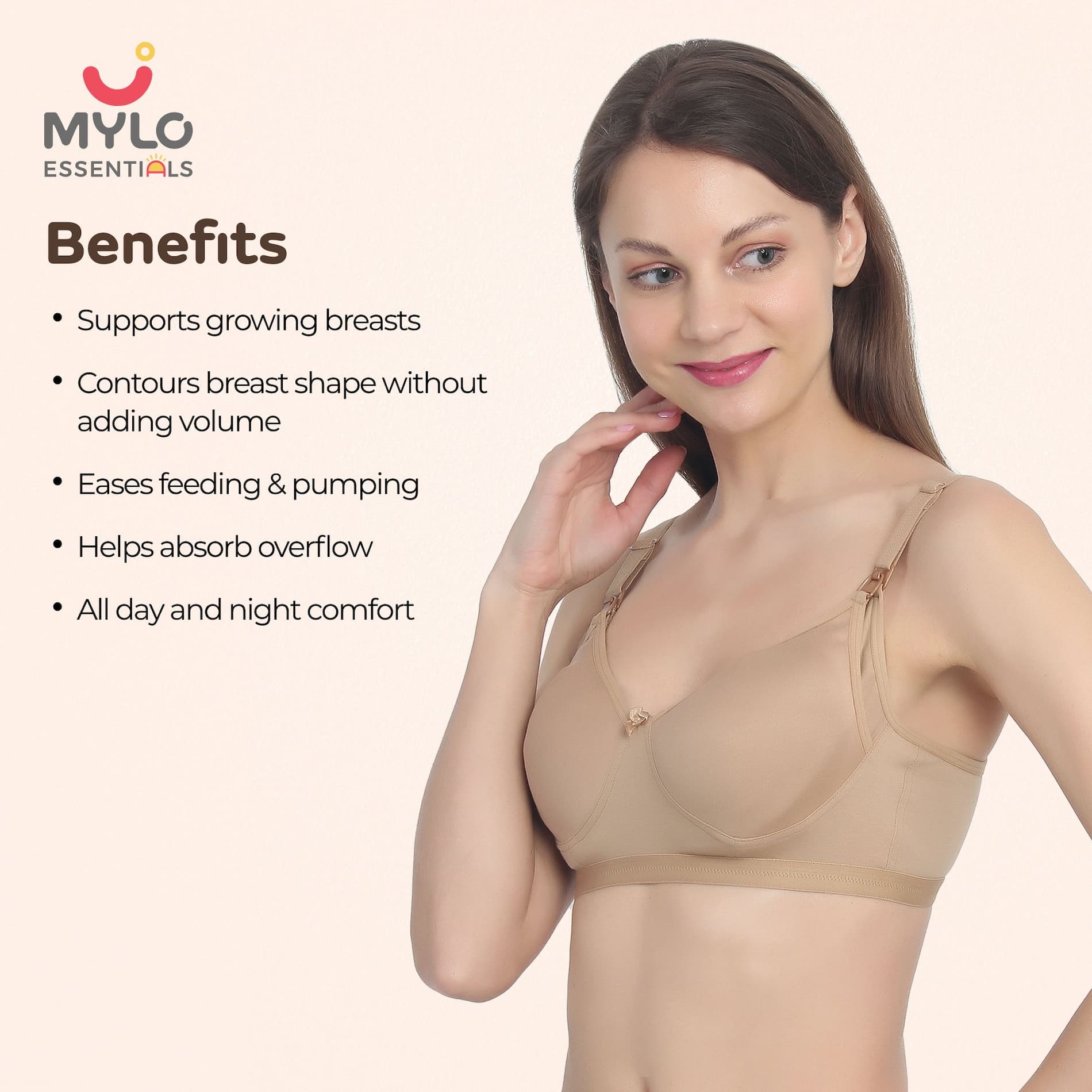 Mylo Maternity/Nursing Moulded Spacer Cup Bra Pack of 2 with free bra extender -(Skin,Coral) 42B 
