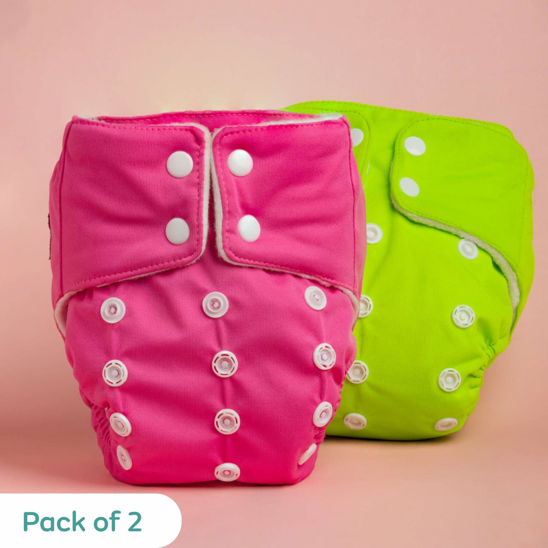 Adjustable Washable & Reusable Cloth Diaper With Dry Feel, Absorbent Insert Pad (3M-3Y)- Pink & Green- Pack of 2