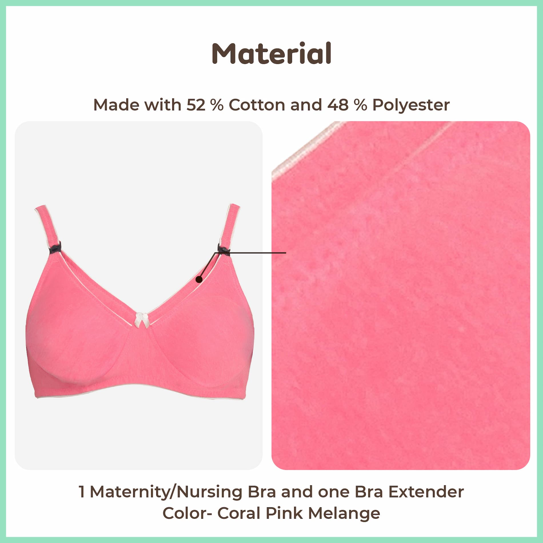 Maternity/Nursing Moulded Cup Extra Comfort Bra with free Bra Extender - Coral Pink Melange 38B 