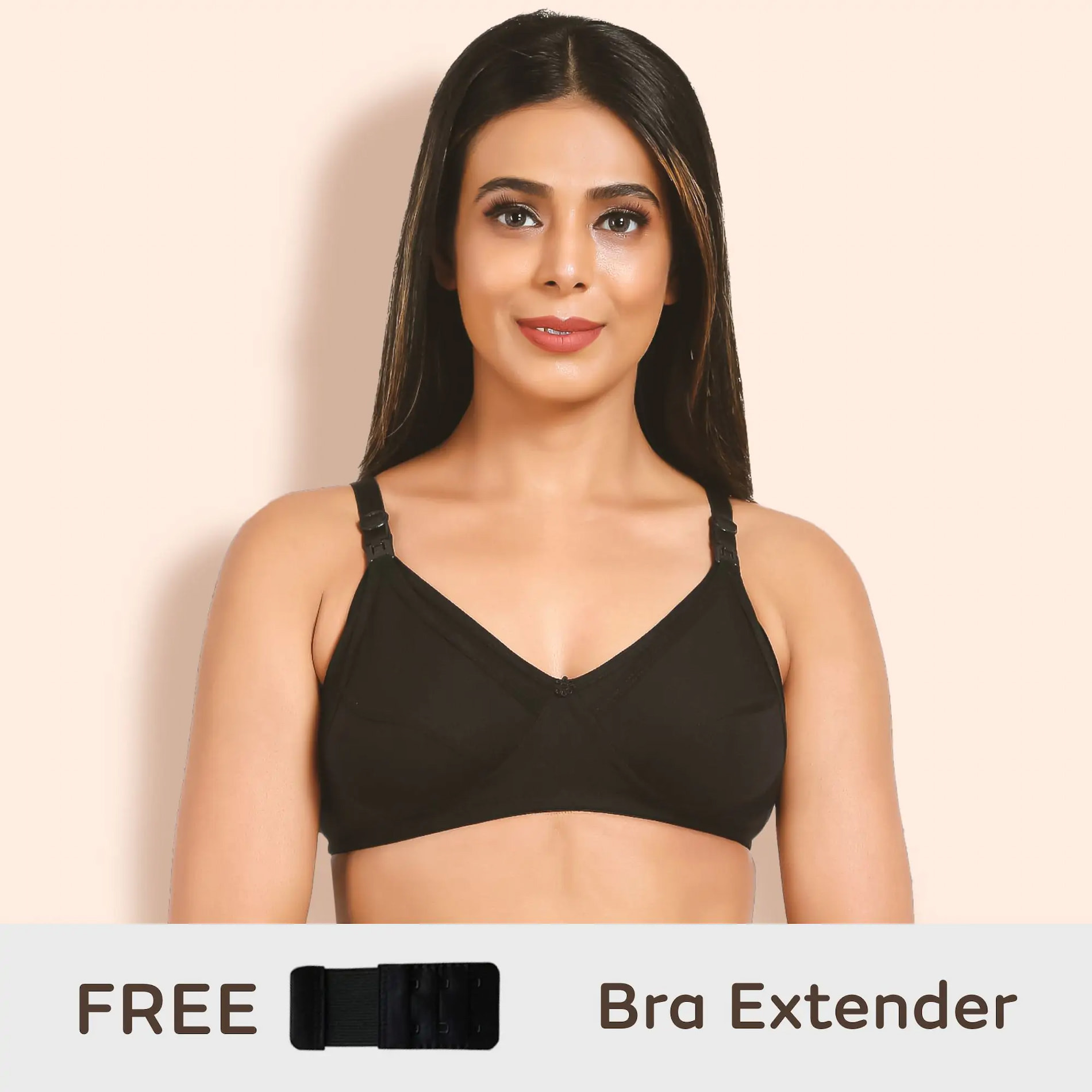 Maternity/Nursing Bras Non-Wired, Non-Padded with free Bra Extender – Classic Black 32 B 
