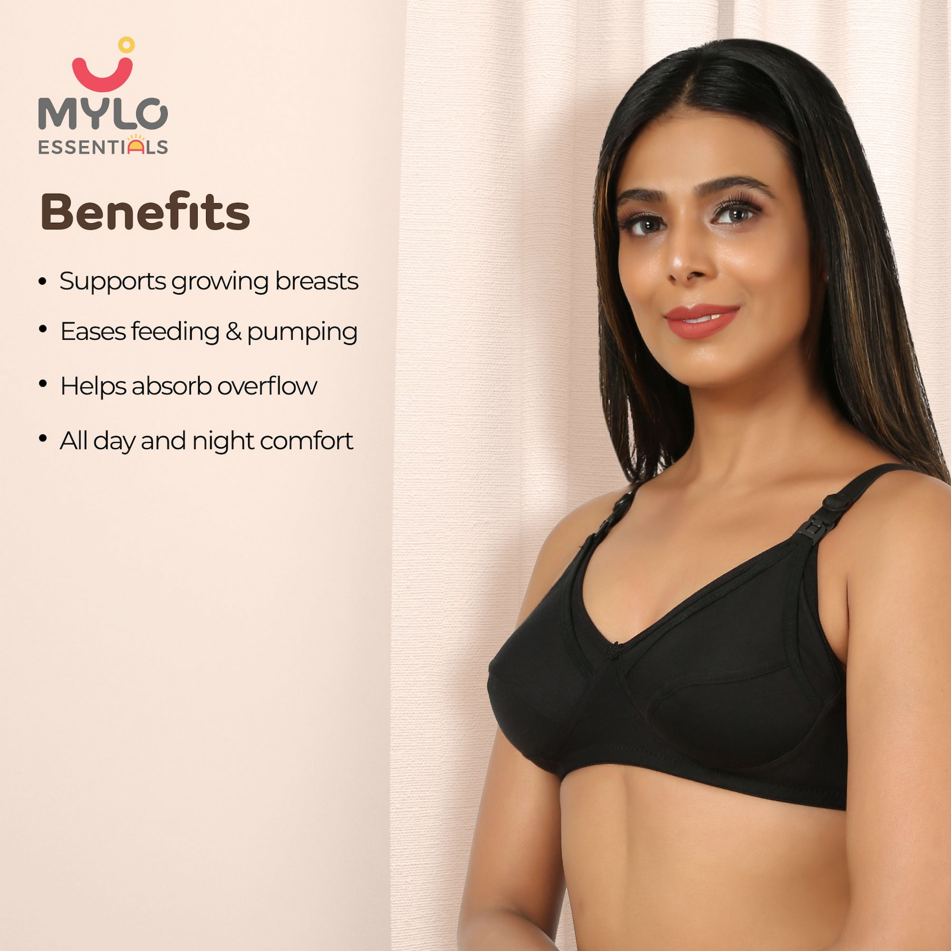 Maternity/Nursing Bras Non-Wired, Non-Padded with free Bra Extender - Classic Black 36 B 
