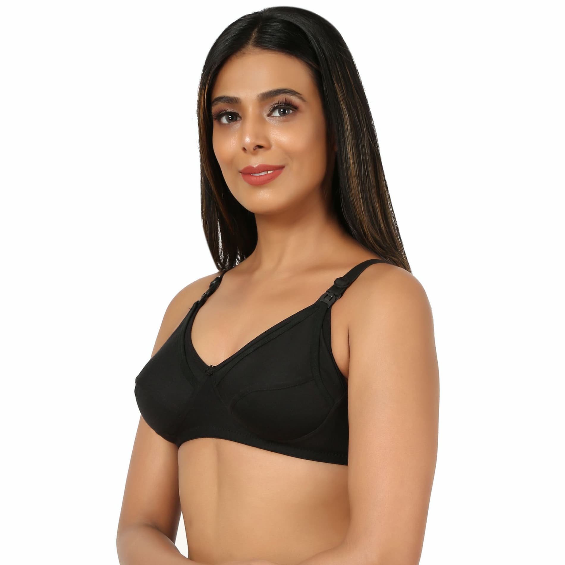 Maternity/Nursing Bras Non-Wired, Non-Padded with free Bra Extender - Classic Black 38 B 