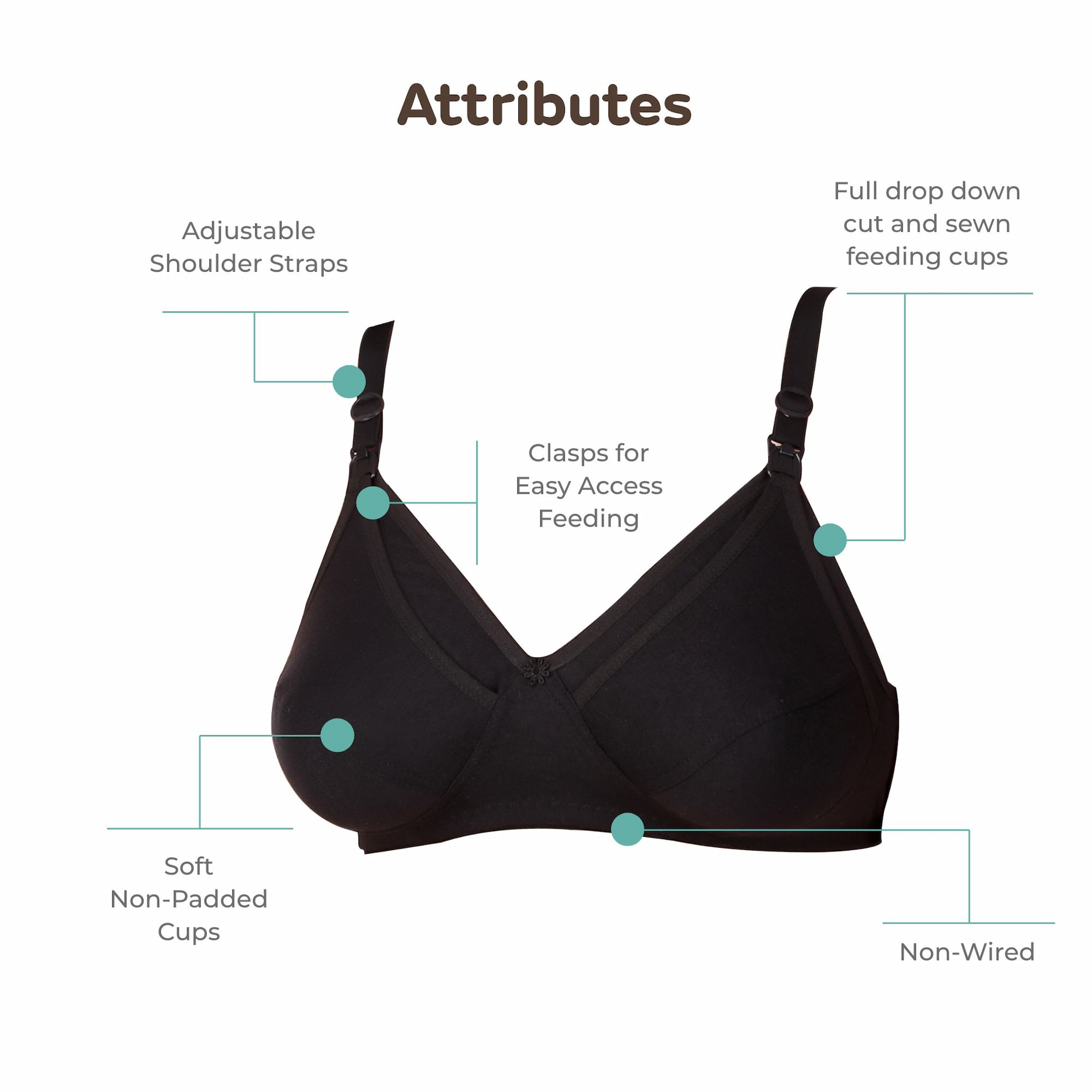 Maternity/Nursing Bras Non-Wired, Non-Padded with free Bra Extender - Classic Black 34 B 