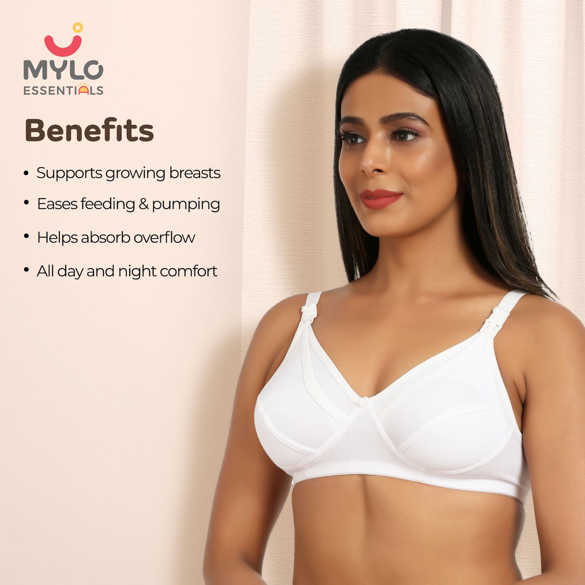 Mylo Maternity/Nursing Bras Non-Wired, Non-Padded with free Bra Extender - Classic White 42 B 