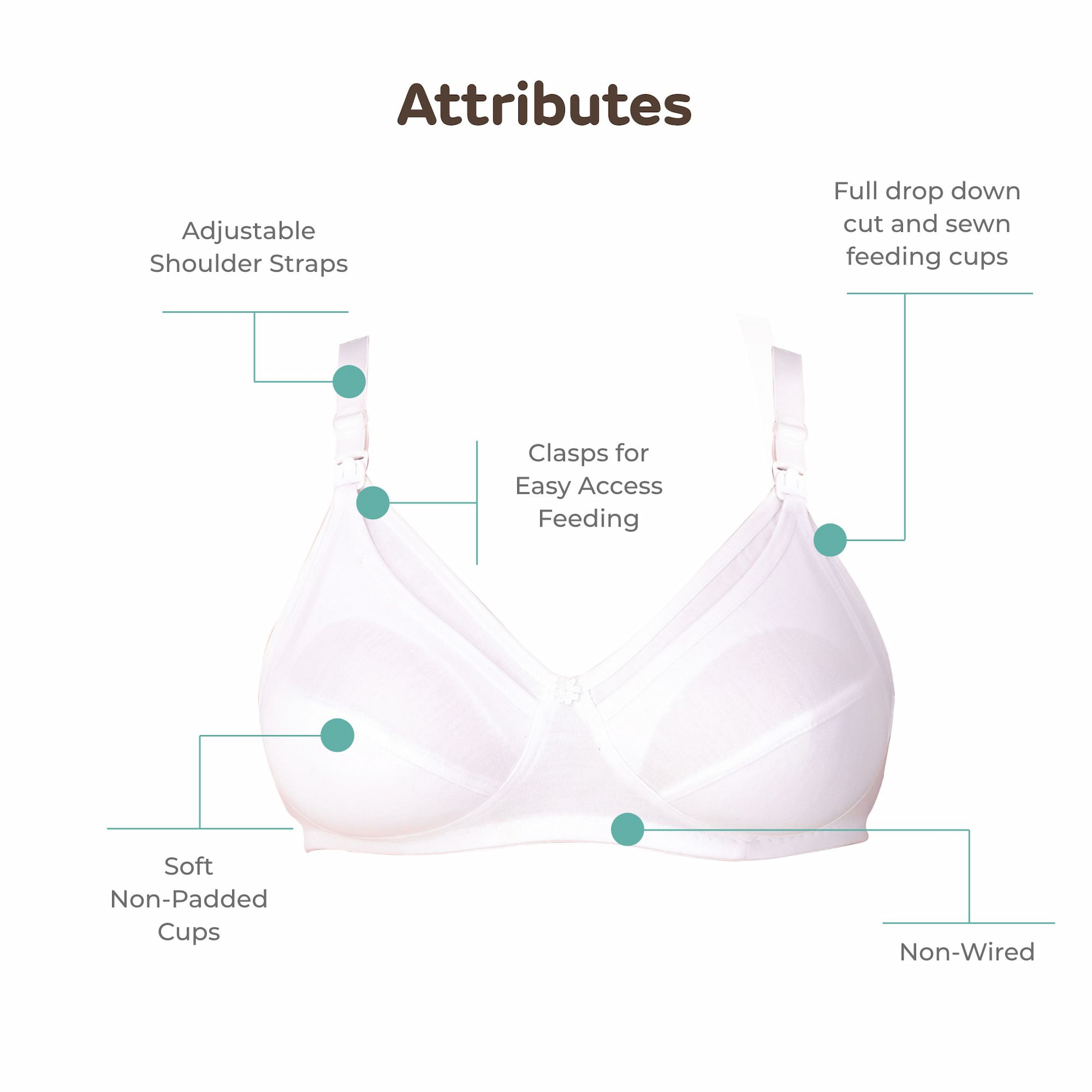 Mylo Maternity/Nursing Bras Non-Wired, Non-Padded with free Bra Extender - Classic White 42 B 
