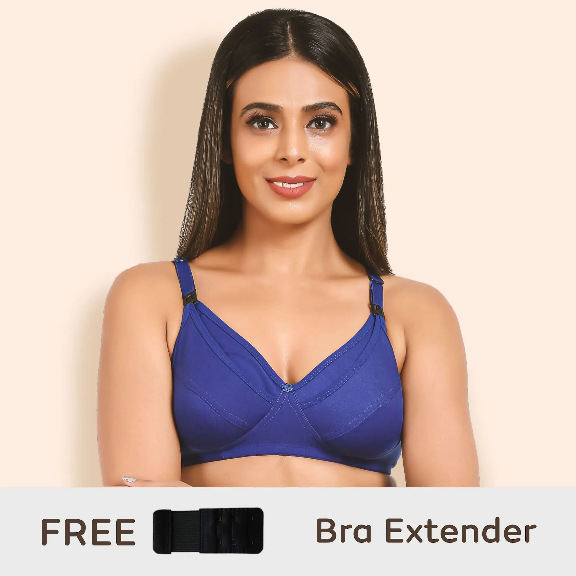 Maternity/Nursing Bras Non-Wired, Non-Padded with free Bra Extender – Persian Blue 32 B 