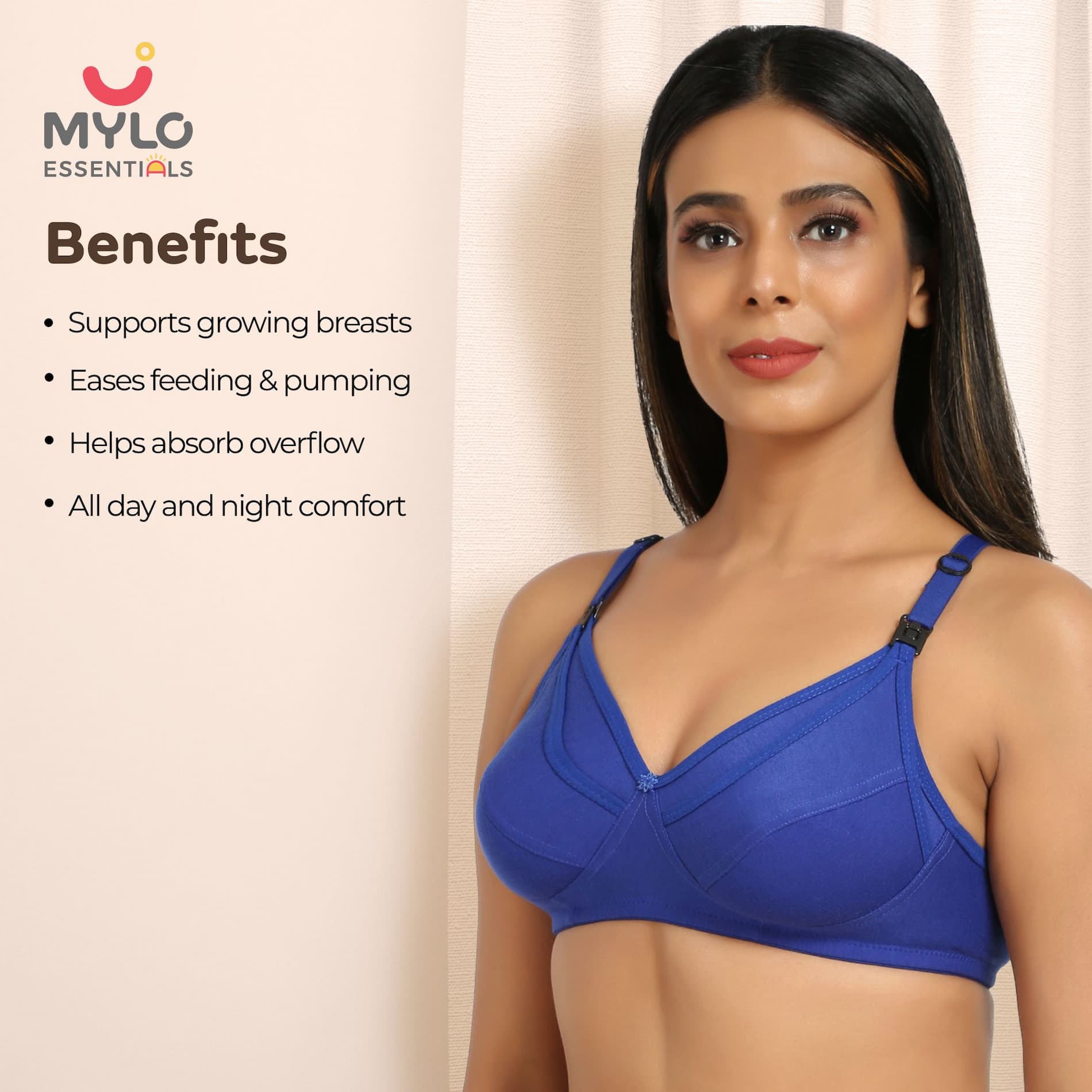Maternity/Nursing Bras Non-Wired, Non-Padded with free Bra Extender - Persian Blue 38 B 