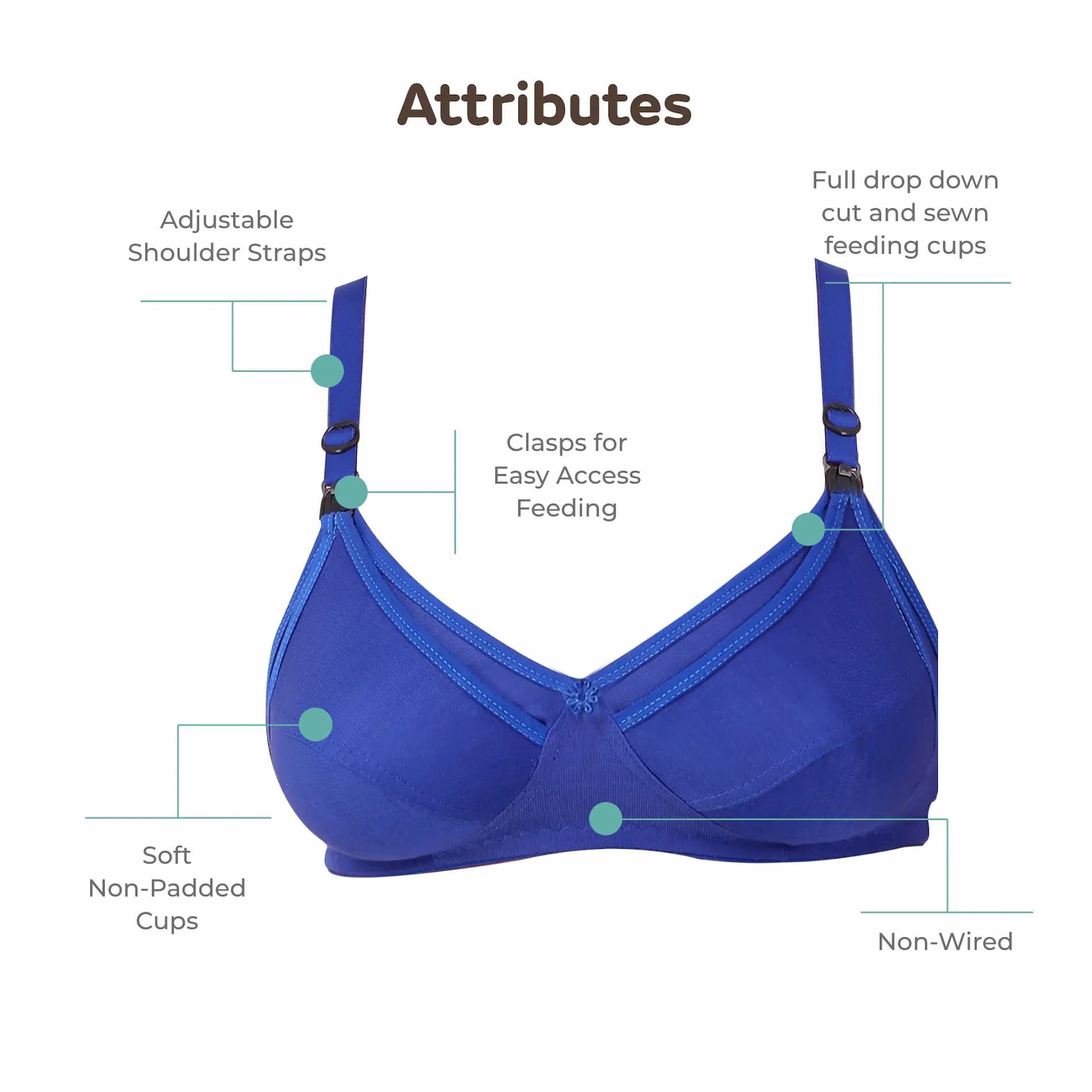 Maternity/Nursing Bras Non-Wired, Non-Padded with free Bra Extender - Persian Blue 40 B 