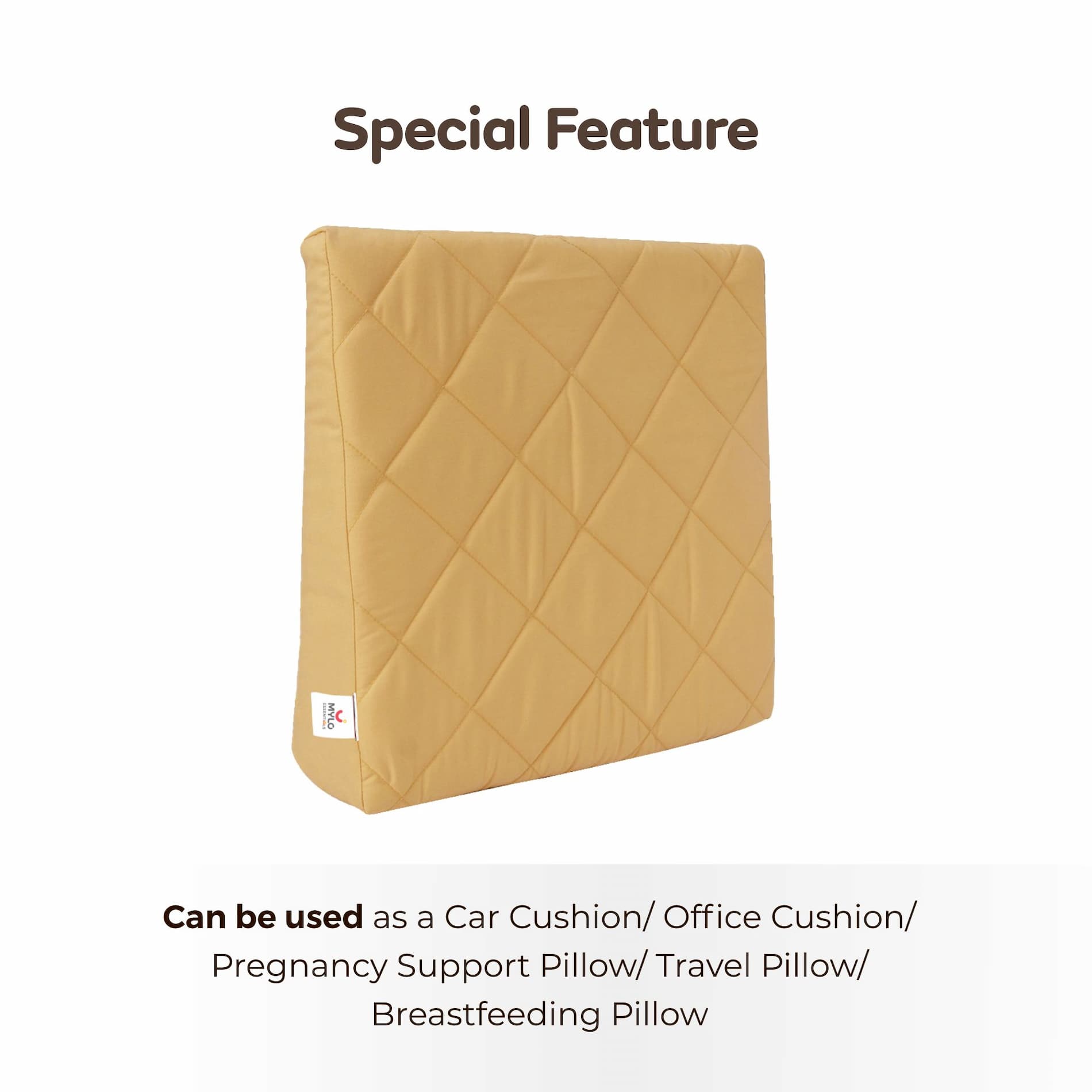 Multipurpose Maternity Wedge Pillow with Quilted Cover for Pregnancy Support - Light Brown