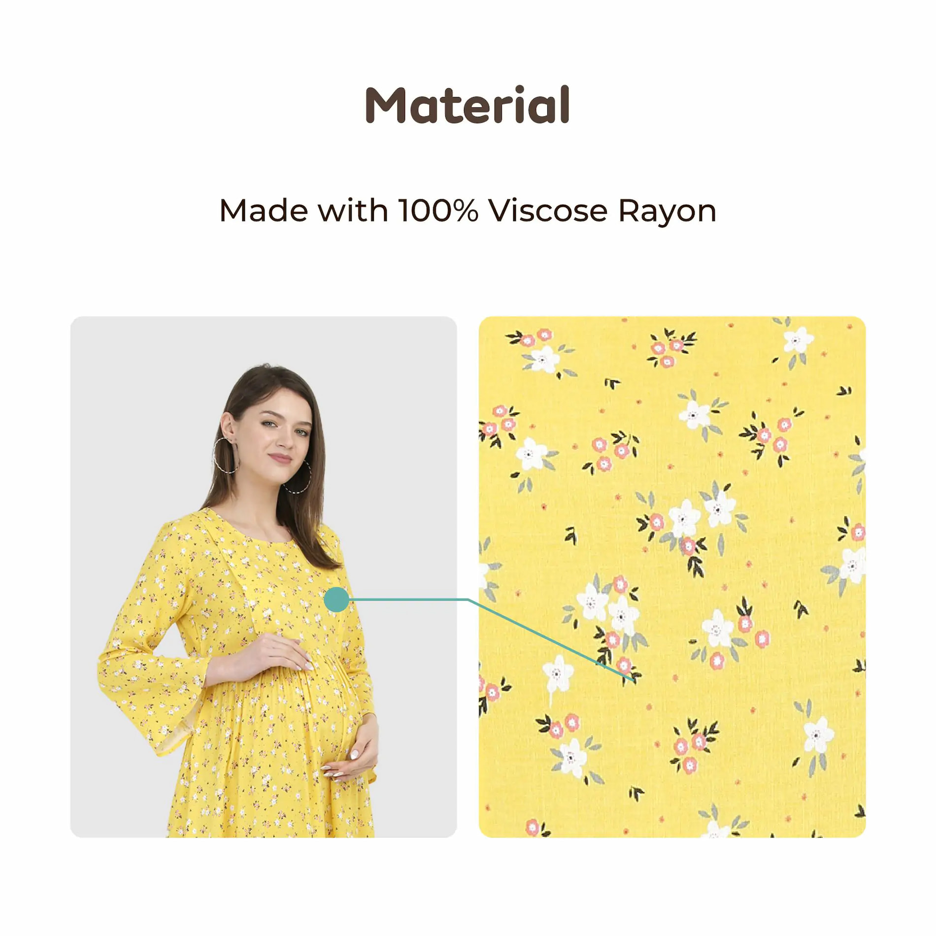 Mylo Pre & Post Maternity /Nursing Maxi Dress with both sides Zipper for Easy Feeding – Mustard Ditsy Daisy –L