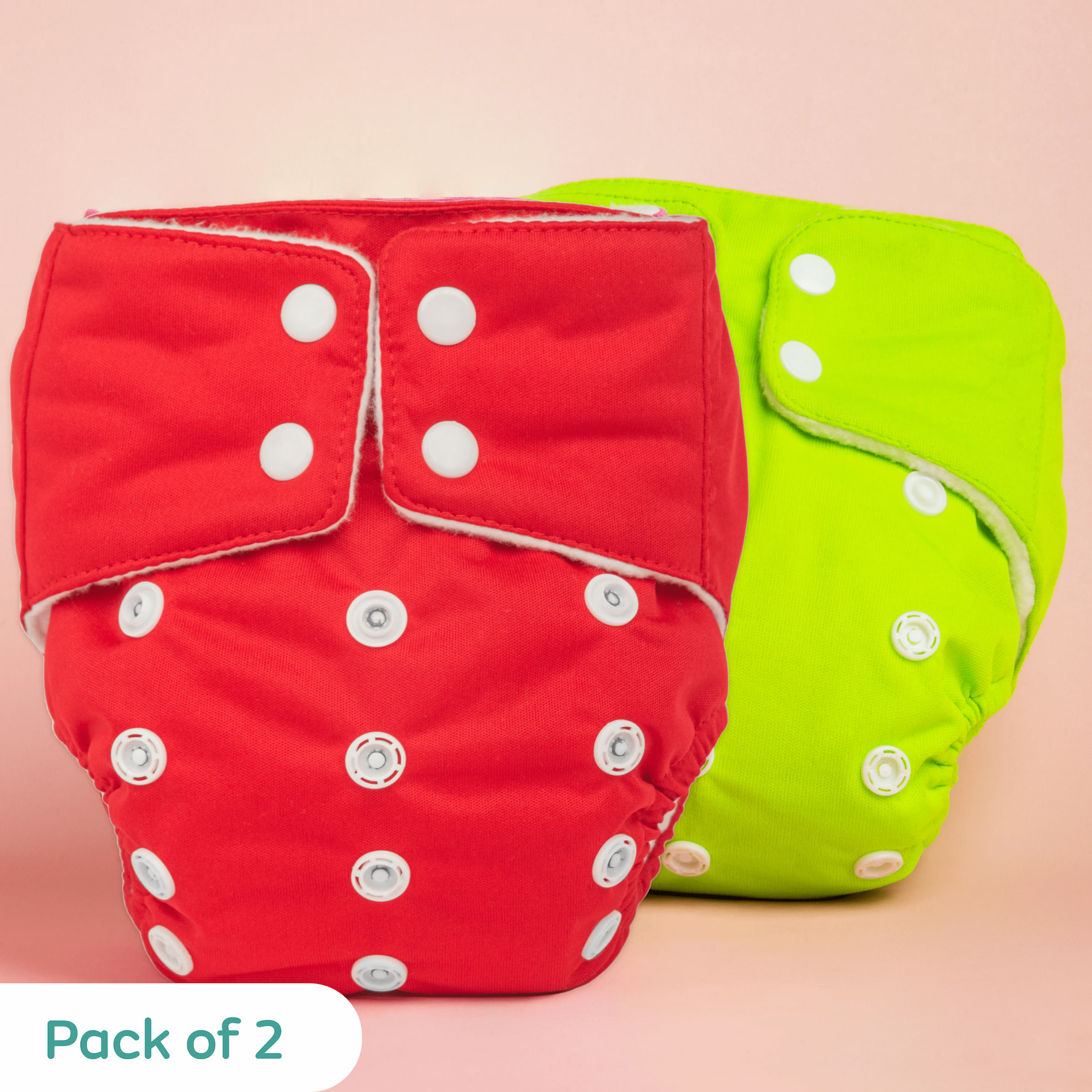 Adjustable Washable & Reusable Cloth Diaper With Dry Feel, Absorbent Insert Pad (3M-3Y)- Red & Green- Pack of 2