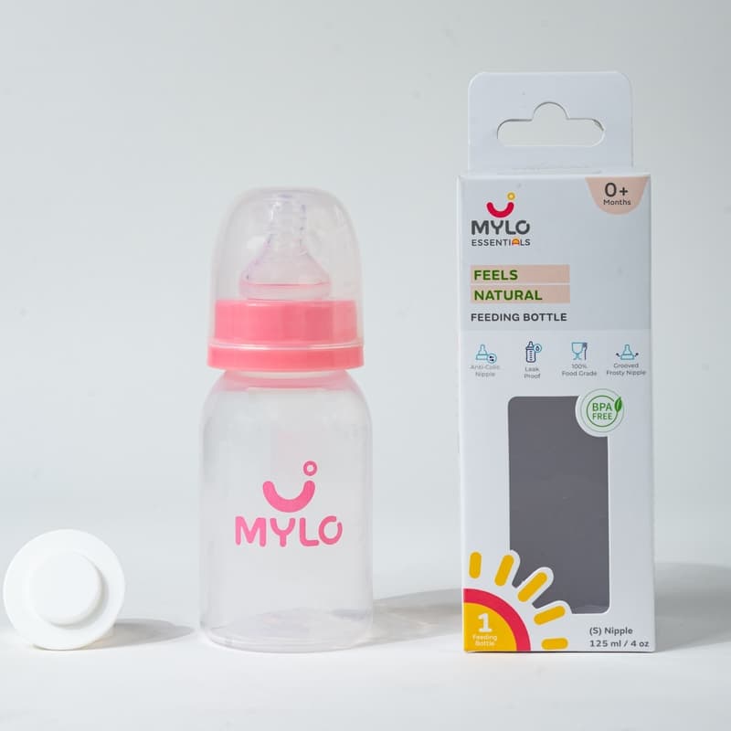 Mylo Feels Natural Baby Bottle –125ml - BPA Free with Anti-Colic Nipple (Pink)  