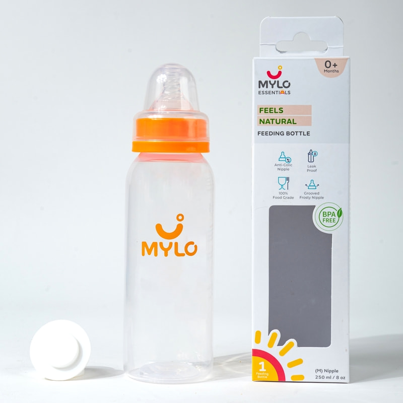 Mylo Feels Natural Baby Bottle –250ml - BPA Free with Anti-Colic Nipple (Orange) 