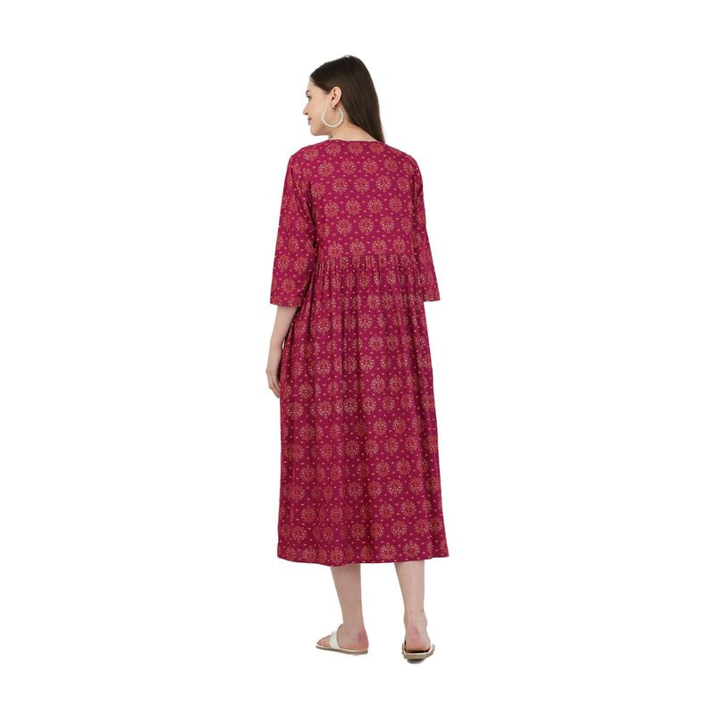 Pre & Post Maternity /Nursing Double Layered Kurta Dress with Zippers for Easy Feeding – Ethnic Pink-M
