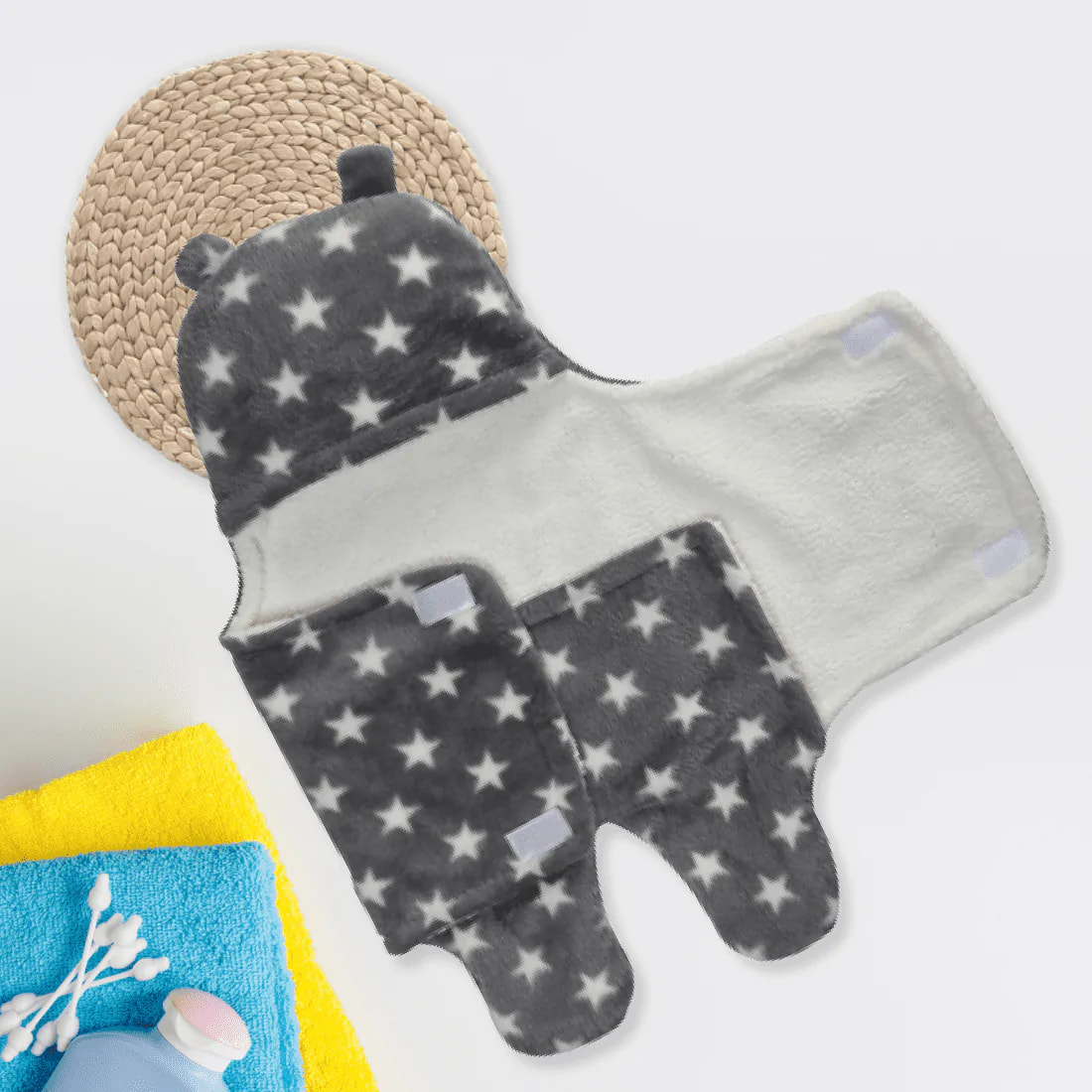 All Season Unisex Baby Blanket, Wrapper & Bath Robe (0-6 Month) - Star Grey