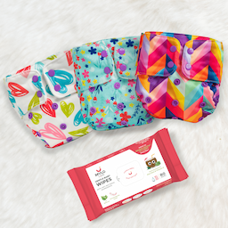 Mylo Combo of Free Size Washable & Reusable Cloth Diaper (3M-3Y)-Pack of 3 (Rainbow +Floral +Heart) with Coconut oil & Neem based Wipes -Pack of 3