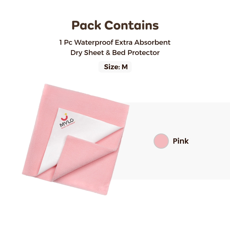 Mylo Waterproof Extra Absorbent Dry Sheet & Bed Protector - Pink (M)