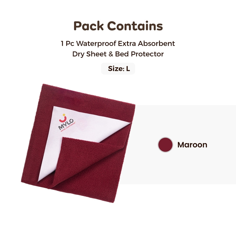 Waterproof Extra Absorbent Dry Sheet & Bed Protector - Maroon (L)