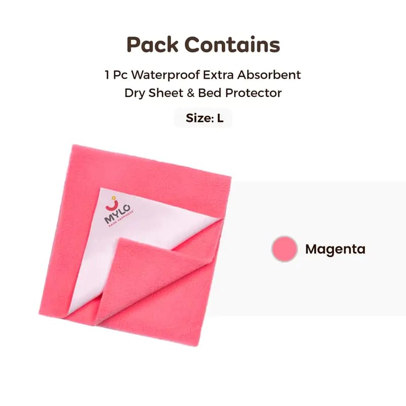 Waterproof Extra Absorbent Dry Sheet & Bed Protector - Magenta (L)