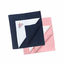 Waterproof Extra Absorbent Dry Sheet & Bed Protector - Navy Blue & Pink- Pack of 2