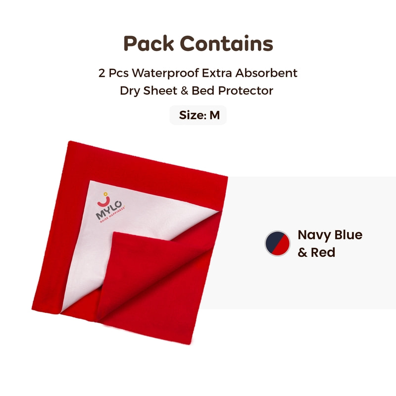 Waterproof Extra Absorbent Dry Sheet & Bed Protector - Blue & Red- Pack of 2