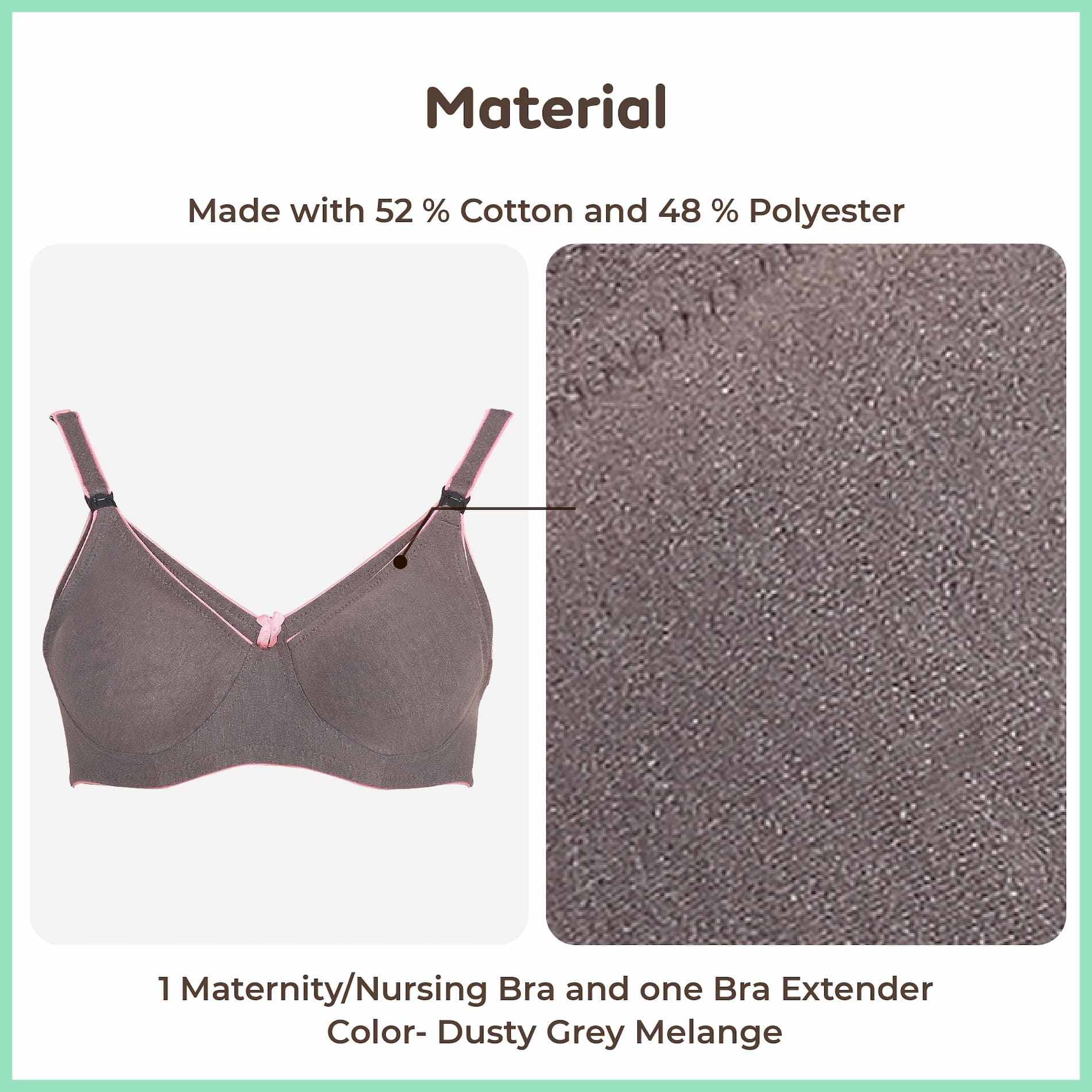 Mylo Maternity/Nursing Moulded Cup Extra Comfort Bra with free Bra Extender - Dusty Grey Melange 32B 