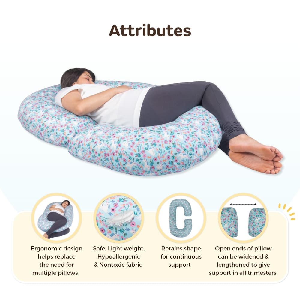 Mylo Premium C Shaped Pregnancy Sleep Pillow with High grade fiber filling for Ultimate Comfort-includes Washable Zipper cover – Magical Forest 