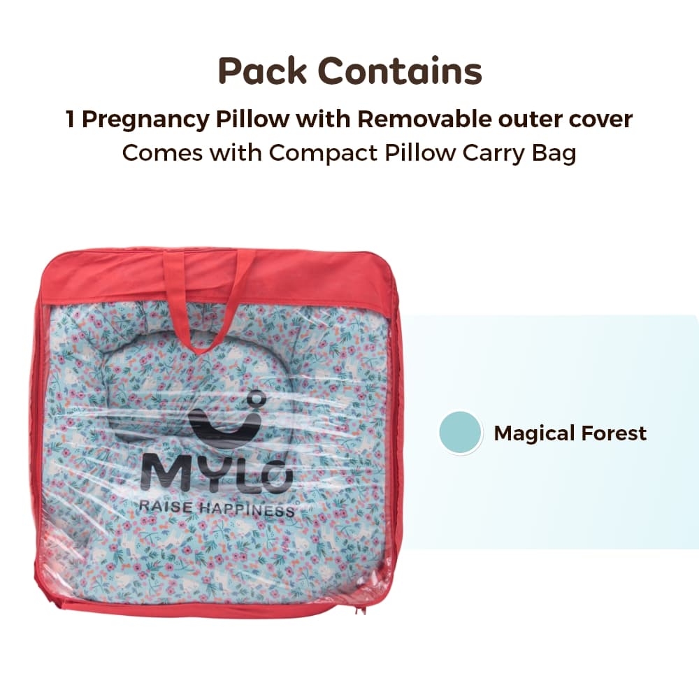 Mylo Premium C Shaped Pregnancy Sleep Pillow with High grade fiber filling for Ultimate Comfort-includes Washable Zipper cover – Magical Forest 