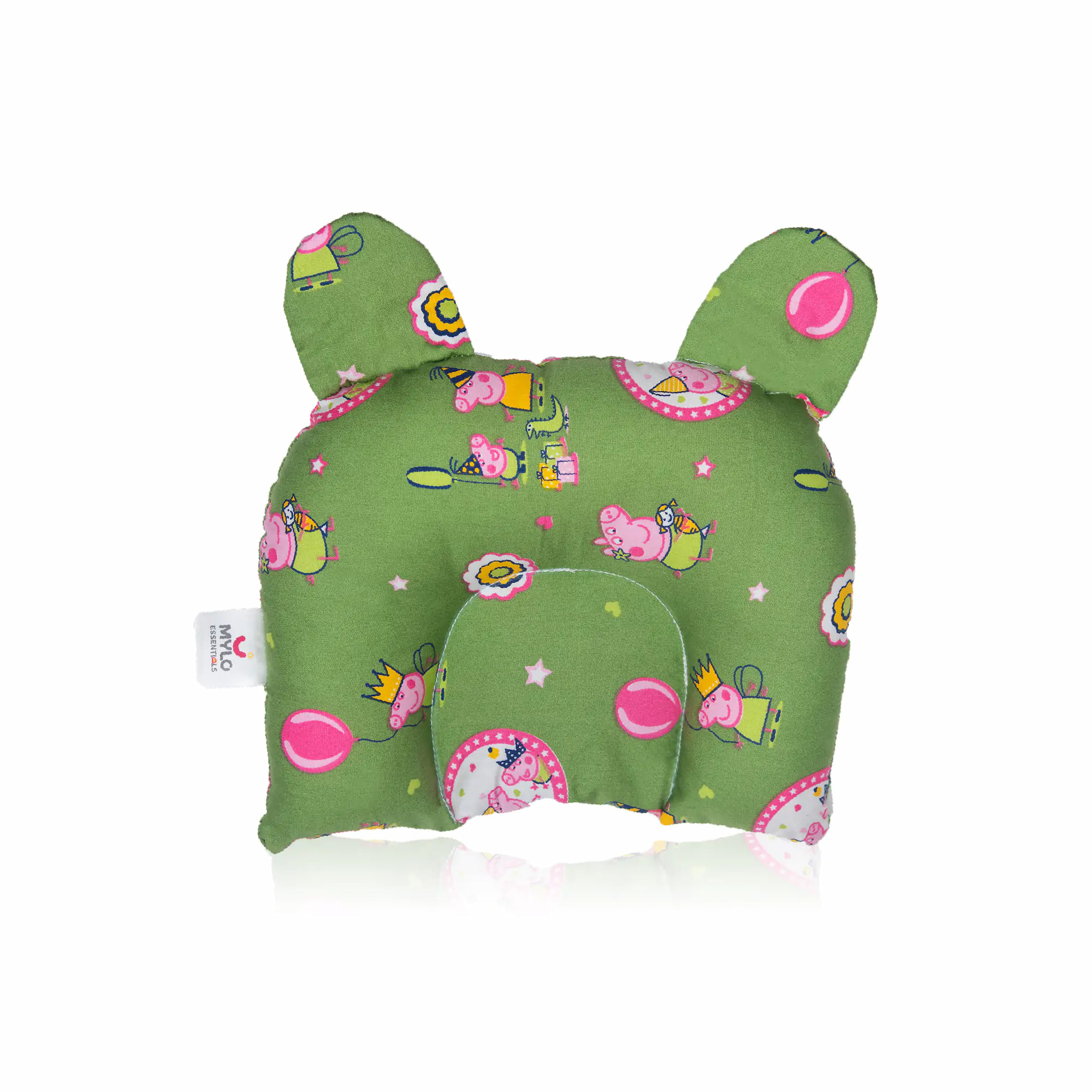 Mylo Baby Head Shaping Pillow with Mustard Seeds (0-12 Months) - Bunny Shaped (Peppa Party Green)