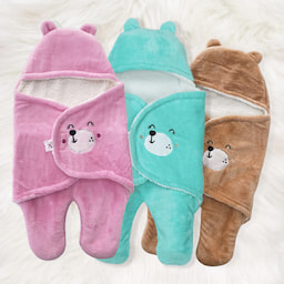 Mylo Ultra-soft Cute Baby Swaddling Wrapper, Sleeping Bag cum All season Ac Blanket (0-6 Months) - Light Pink + Light Brown + Mint Green