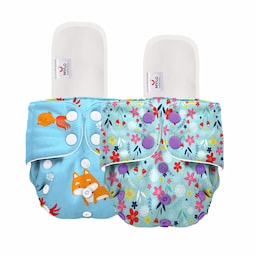 Mylo Adjustable Washable & Reusable Cloth Diaper With Dry Feel, Absorbent Insert Pad (3M-3Y) - Floral Spring & Pet Love - Pack of 2